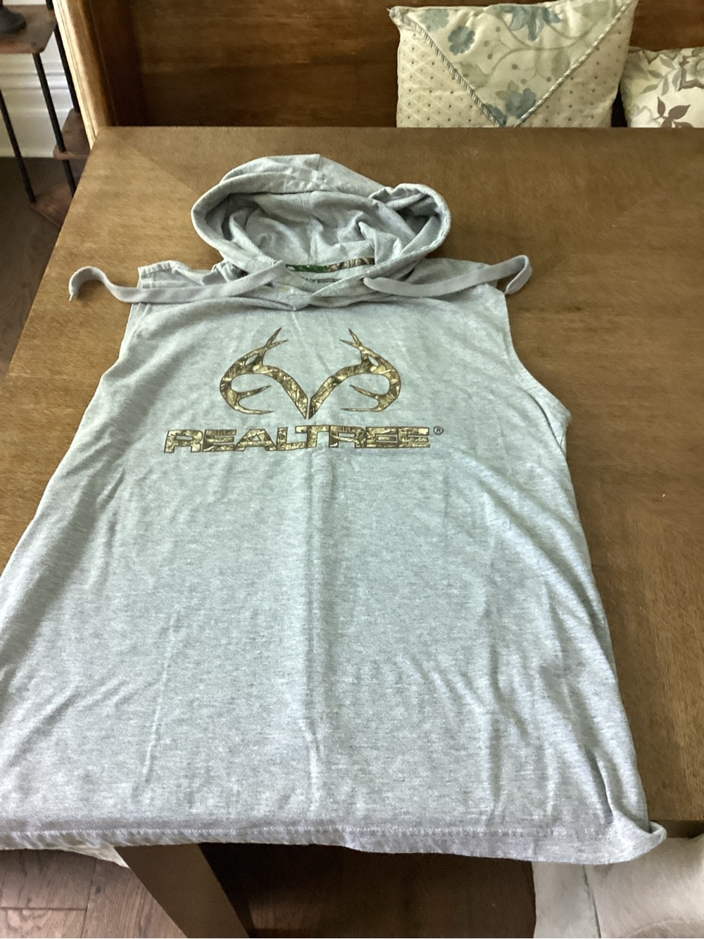 Realtree Light Gray Sleeveless Hoodie Tank with Camo Logo